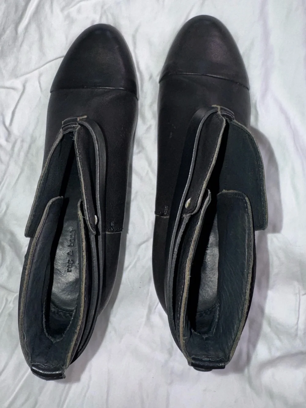 Rag & Bone Harrow Leather Ankle Boots Size 37 Black Cap Toe Strap